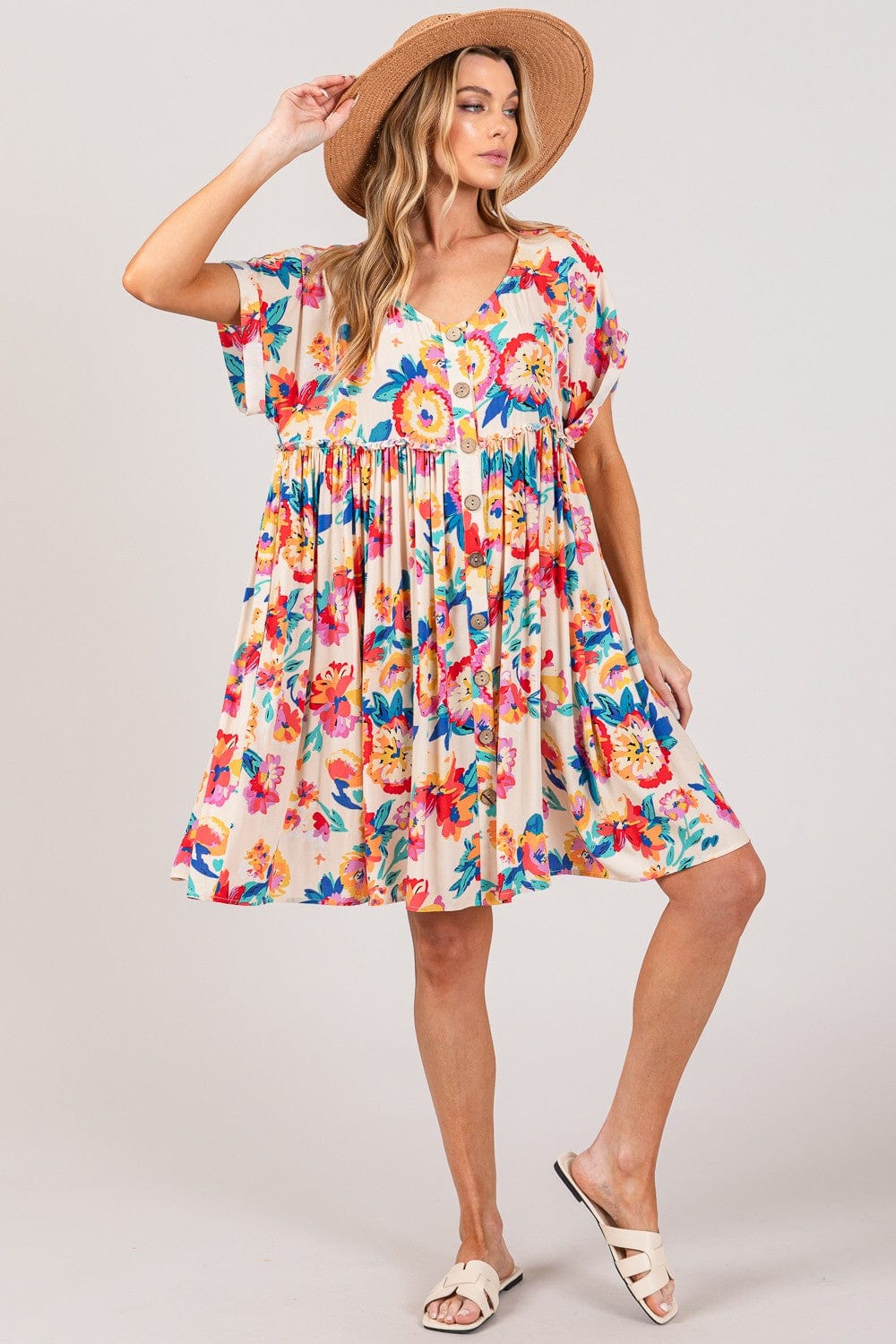 Trendsi SAGE + FIG Full Size Floral Button-Down Short Sleeve Dress SAGE + FIG Full Size Floral Button-Down Short Sleeve Dress