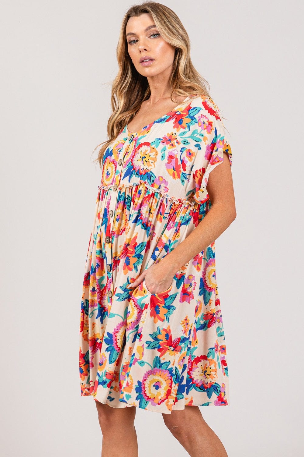 Trendsi SAGE + FIG Full Size Floral Button-Down Short Sleeve Dress SAGE + FIG Full Size Floral Button-Down Short Sleeve Dress