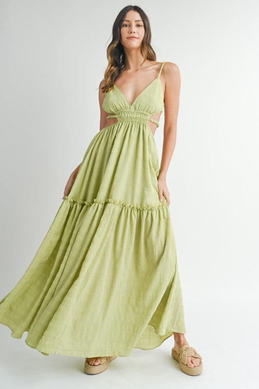 Trendsi Sage / S MABLE Cutout Waist Backless Maxi Dress MABLE Cutout Waist Backless Maxi Dress