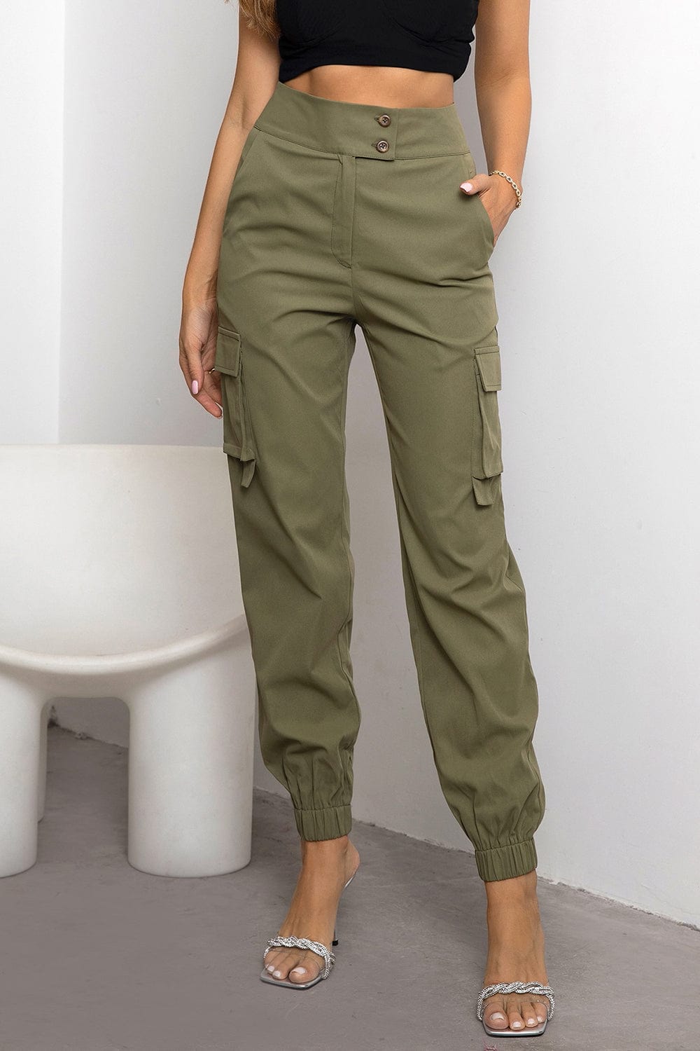 Trendsi Sage / XS High Waist Cargo Pants High Waist Cargo Pants