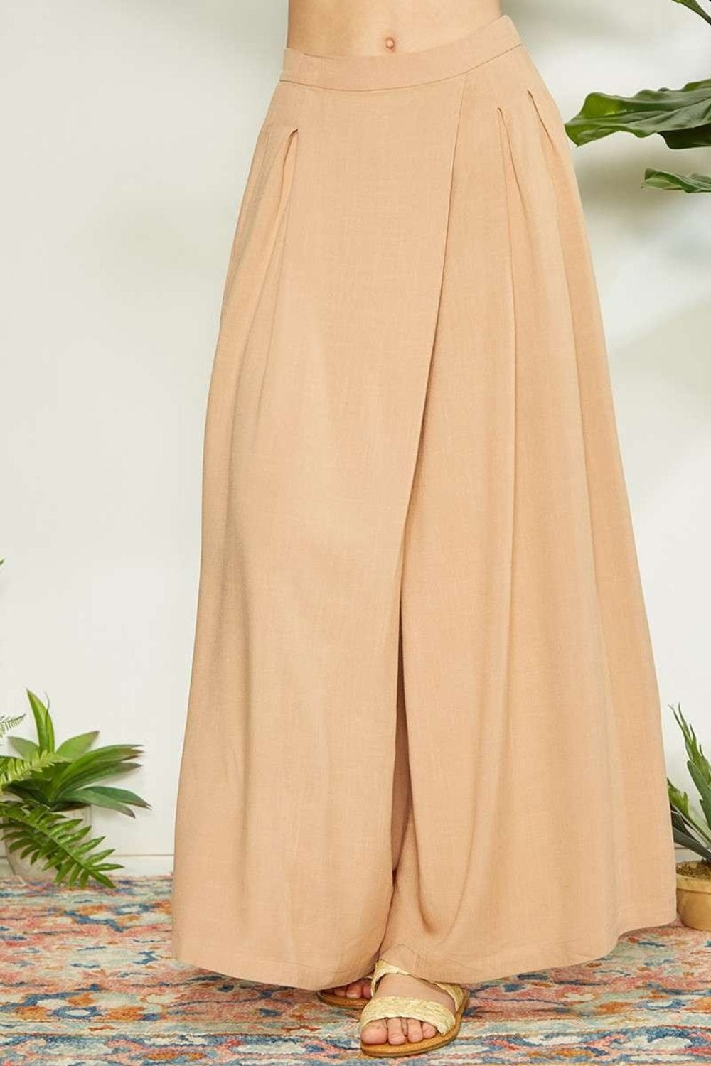 Trendsi Sand / S Mittoshop Wrap Pleating Detail Wide Leg Pants Mittoshop Wrap Pleating Detail Wide Leg Pants