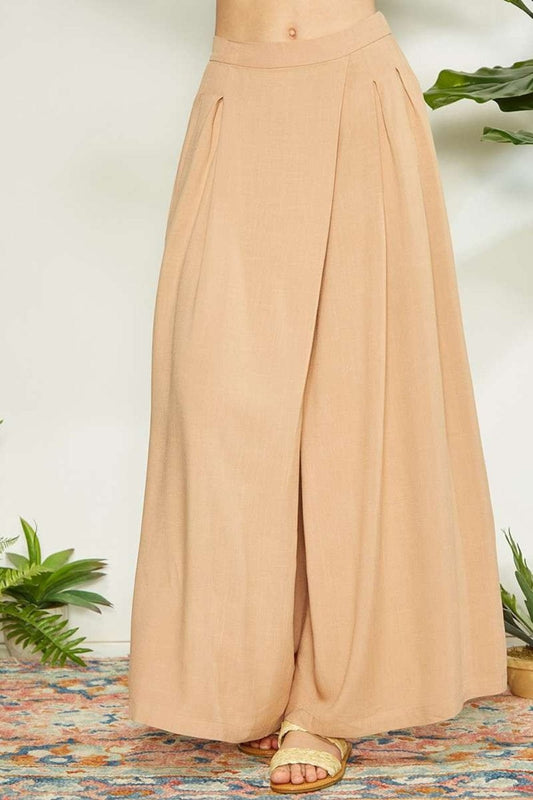 Trendsi Sand / S Mittoshop Wrap Pleating Detail Wide Leg Pants Mittoshop Wrap Pleating Detail Wide Leg Pants