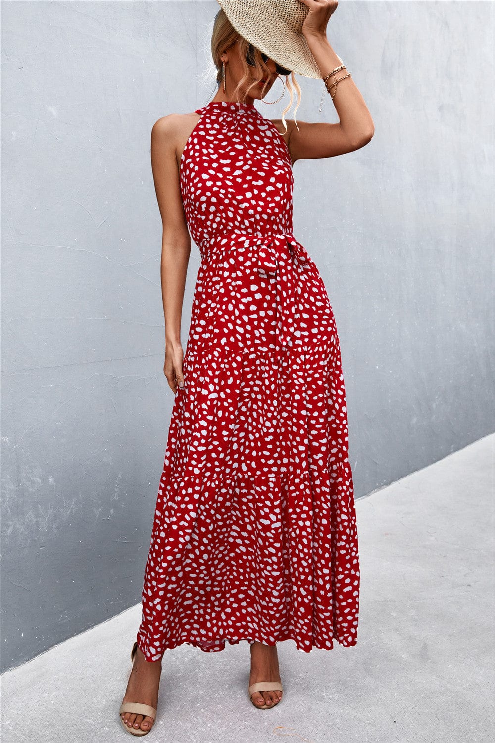Trendsi Scarlett / S Printed Sleeveless Tie Waist Maxi Dress Printed Sleeveless Tie Waist Maxi Dress
