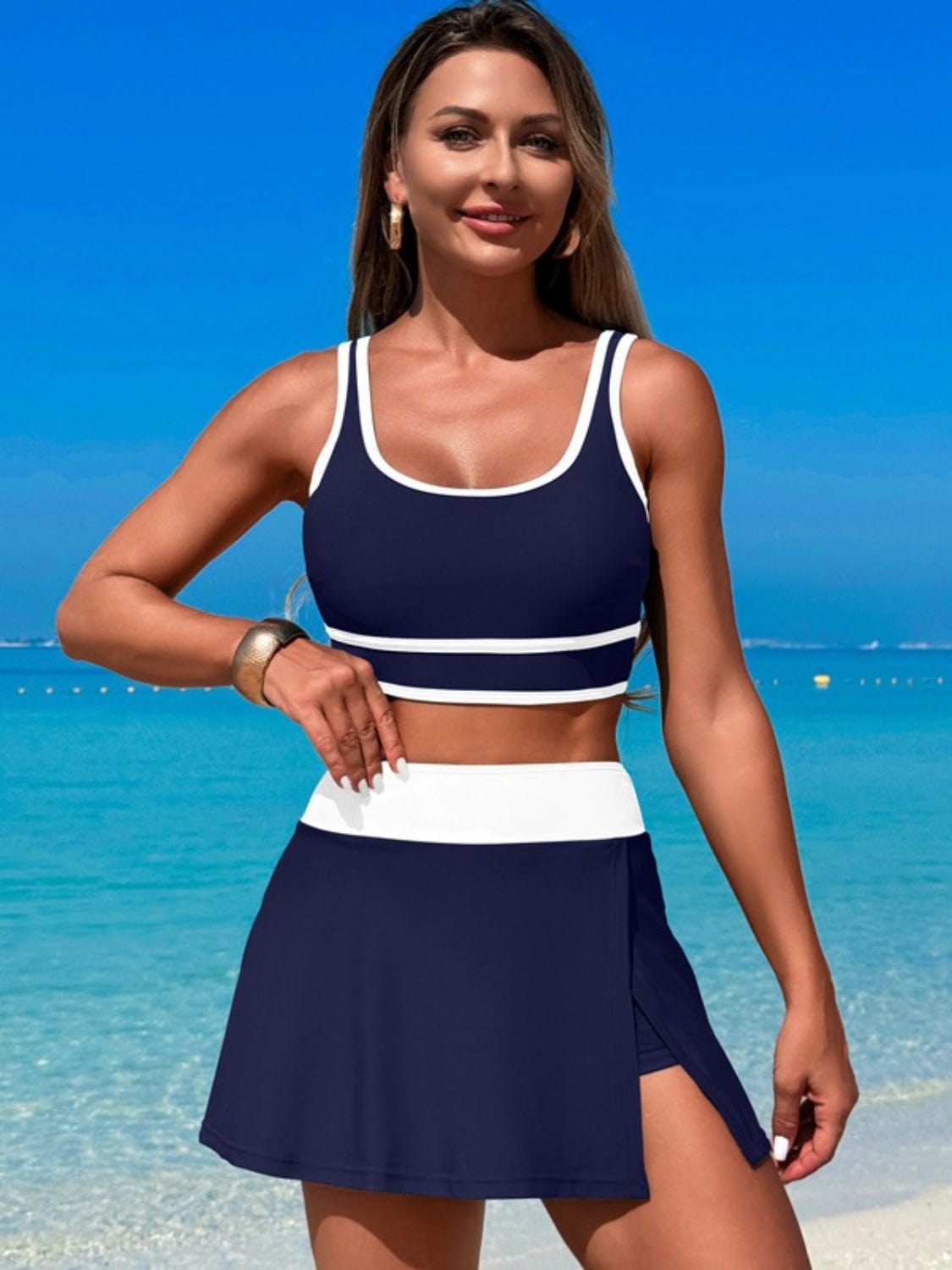 Trendsi Scoop Neck Top and Skort Swim Set Scoop Neck Top and Skort Swim Set