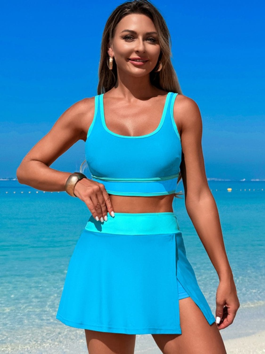 Trendsi Scoop Neck Top and Skort Swim Set Scoop Neck Top and Skort Swim Set