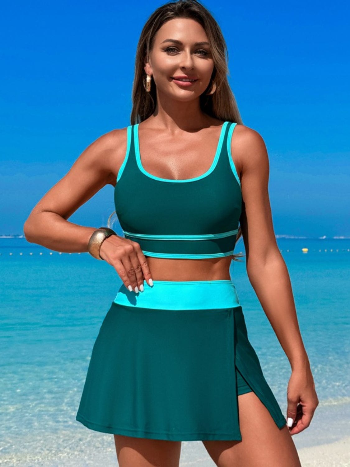 Trendsi Scoop Neck Top and Skort Swim Set Scoop Neck Top and Skort Swim Set