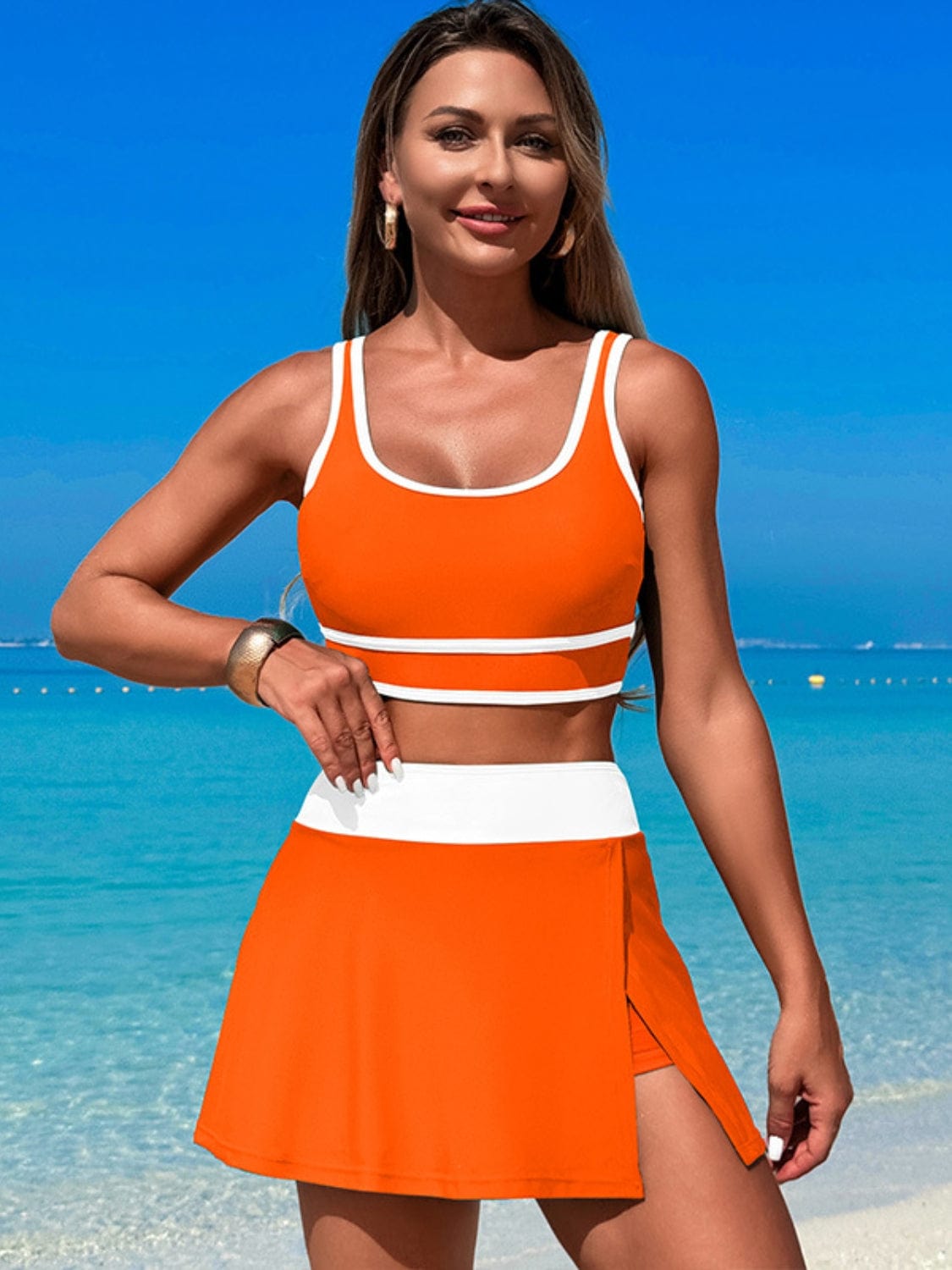 Trendsi Scoop Neck Top and Skort Swim Set Scoop Neck Top and Skort Swim Set