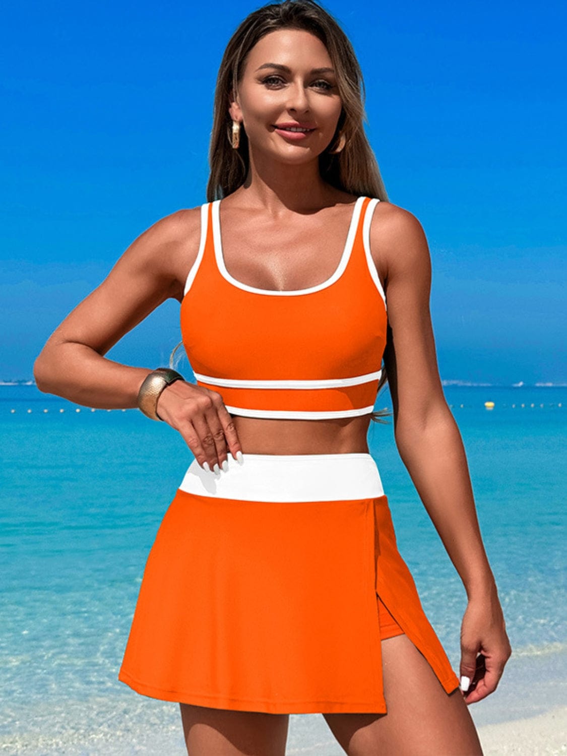 Trendsi Scoop Neck Top and Skort Swim Set Scoop Neck Top and Skort Swim Set