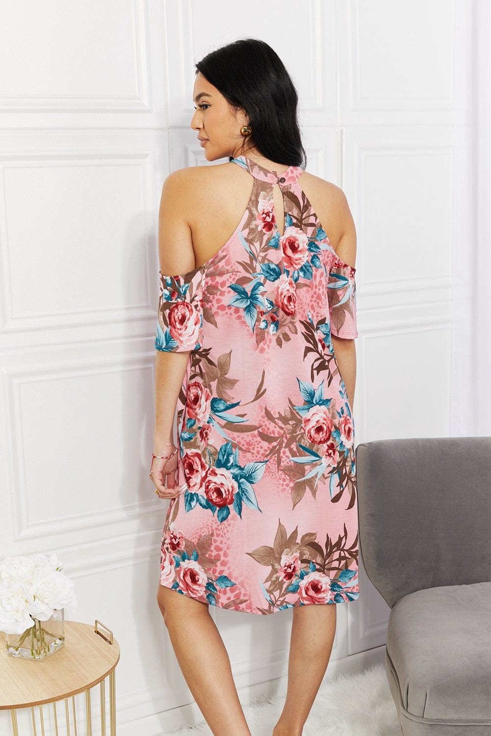Trendsi Sew In Love Full Size Fresh-Cut Flowers Cold-Shoulder Dress Sew In Love Full Size Fresh-Cut Flowers Cold-Shoulder Dress