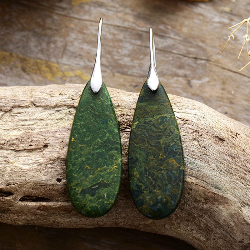 Trendsi Silver/Green / One Size Natural Stone Waterdrop Shape Earrings Natural Stone Waterdrop Shape Earrings
