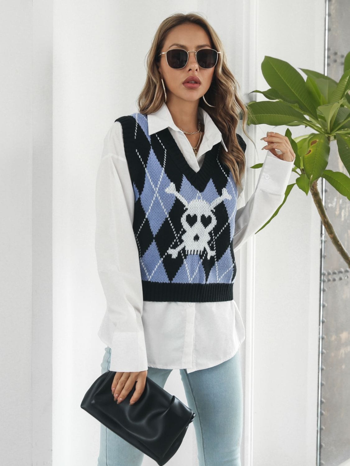 Trendsi Skull Geometric V-Neck Sweater Vest Skull Geometric V-Neck Sweater Vest