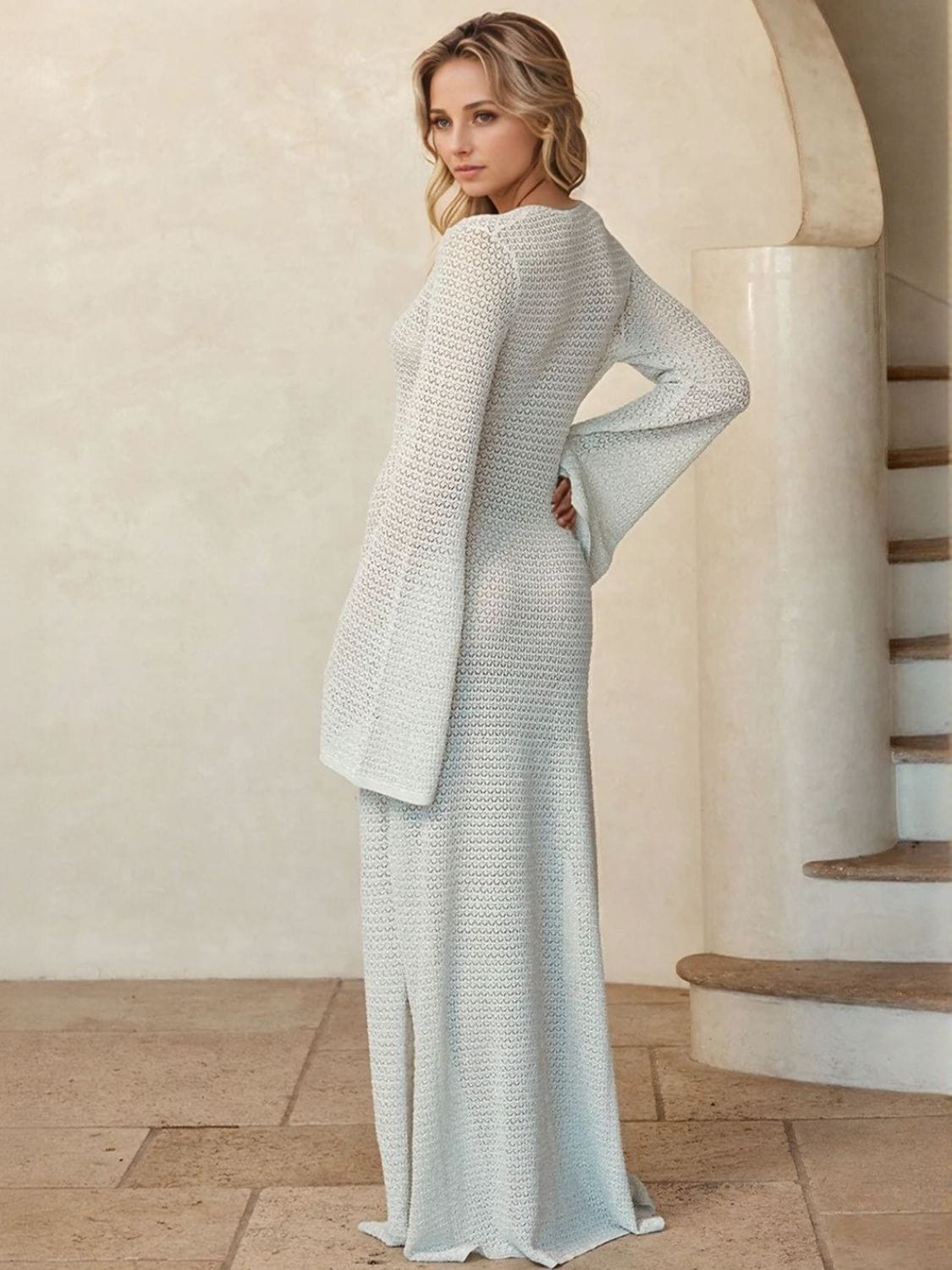 Trendsi Slit Plunge Flare Sleeve Cover-Up Dress Slit Plunge Flare Sleeve Cover-Up Dress