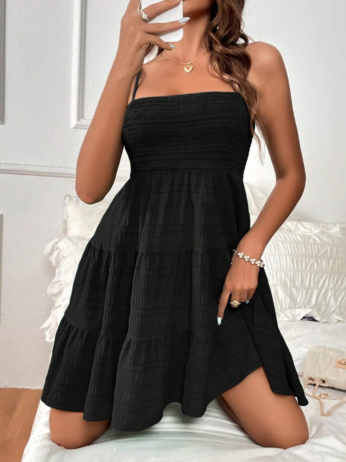 Trendsi Smocked Tiered Sleeveless Mini Dress Smocked Tiered Sleeveless Mini Dress