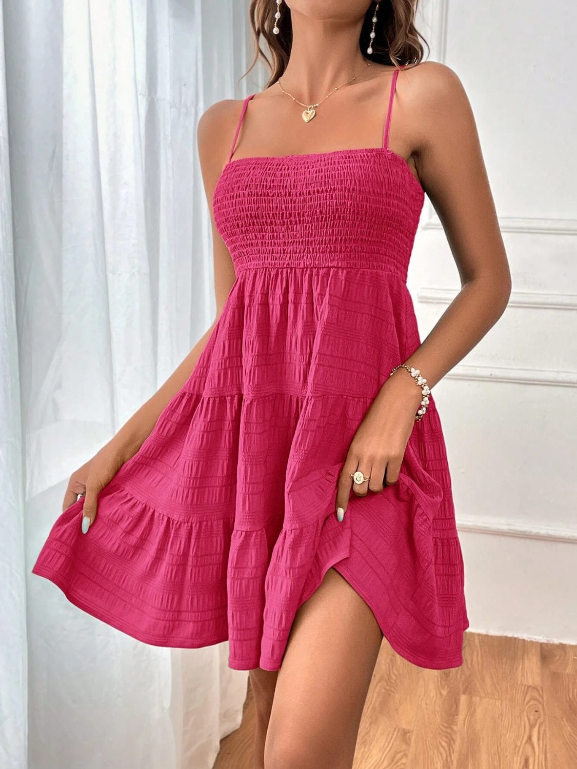 Trendsi Smocked Tiered Sleeveless Mini Dress Smocked Tiered Sleeveless Mini Dress