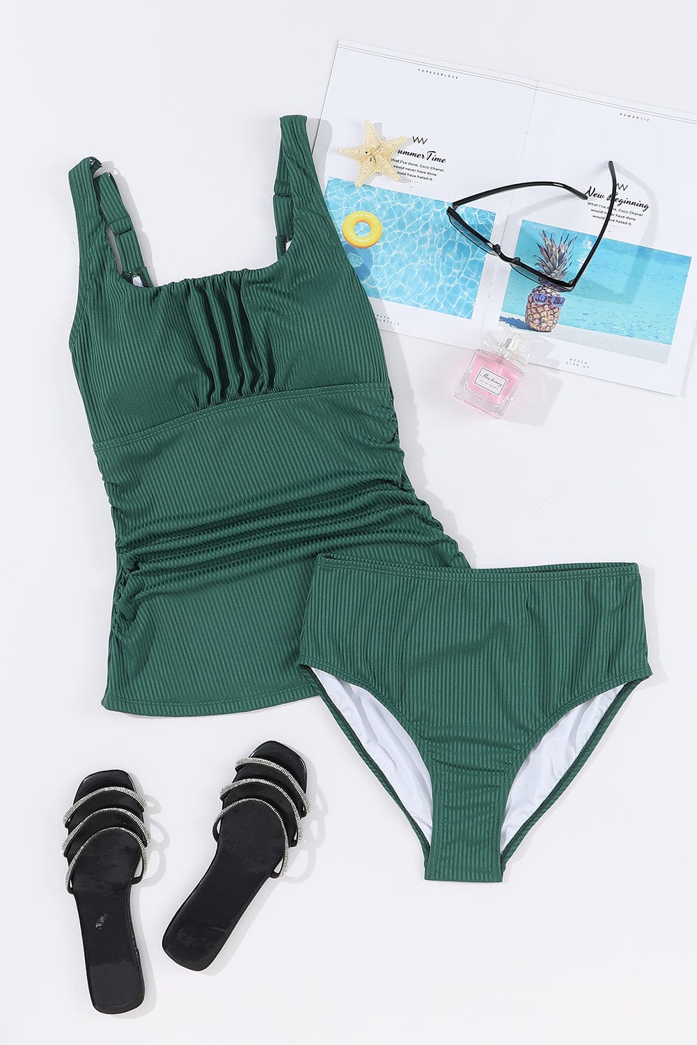 Trendsi Square Neck Wide Strap Tankini Set Square Neck Wide Strap Tankini Set