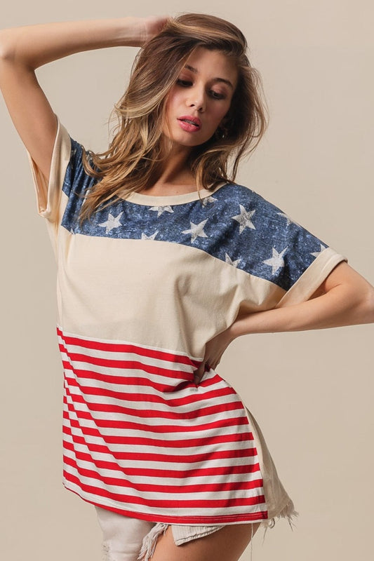 Trendsi Stripe / S BiBi American Flag Theme Short Sleeve T-Shirt BiBi American Flag Theme Short Sleeve T-Shirt