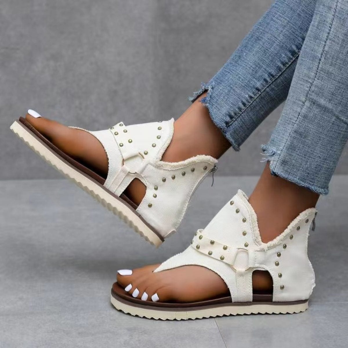 Trendsi Studded Raw Hem Flat Sandals Studded Raw Hem Flat Sandals