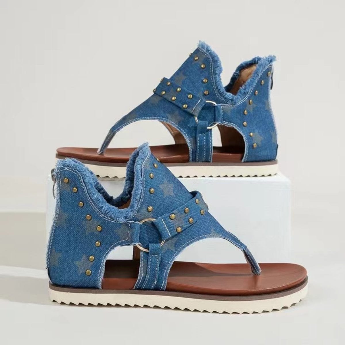 Trendsi Studded Raw Hem Flat Sandals Studded Raw Hem Flat Sandals