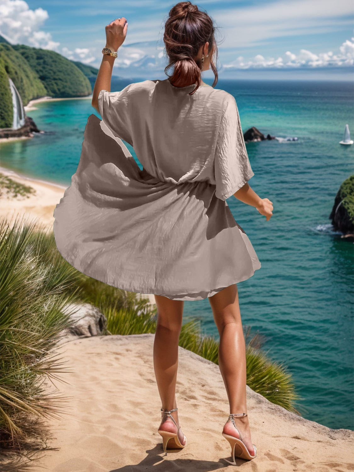 Trendsi Surplice Half Sleeve Mini Dress Surplice Half Sleeve Mini Dress