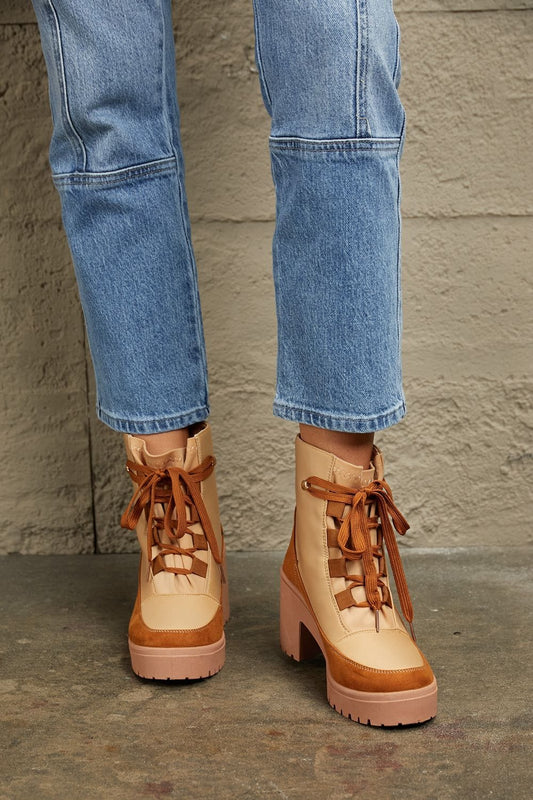 Trendsi Tan / 6 East Lion Corp Lace Up Lug Booties East Lion Corp Lace Up Lug Booties