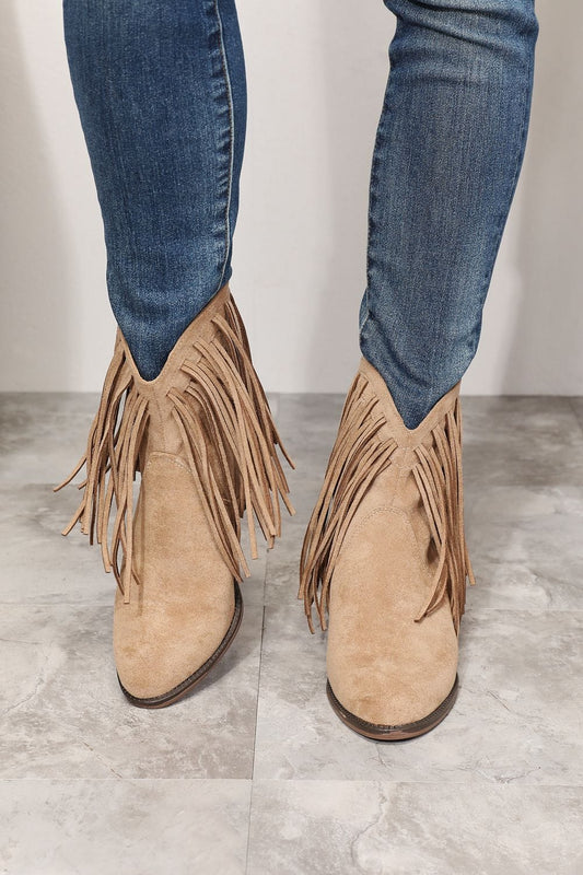 Trendsi Tan / 6 Legend Women's Fringe Cowboy Western Ankle Boots Legend Women's Fringe Cowboy Western Ankle Boots