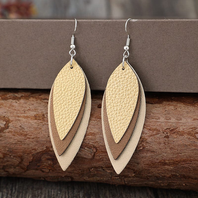 Trendsi Tan / One Size PU Leather Leaf Shape Earrings PU Leather Leaf Shape Earrings