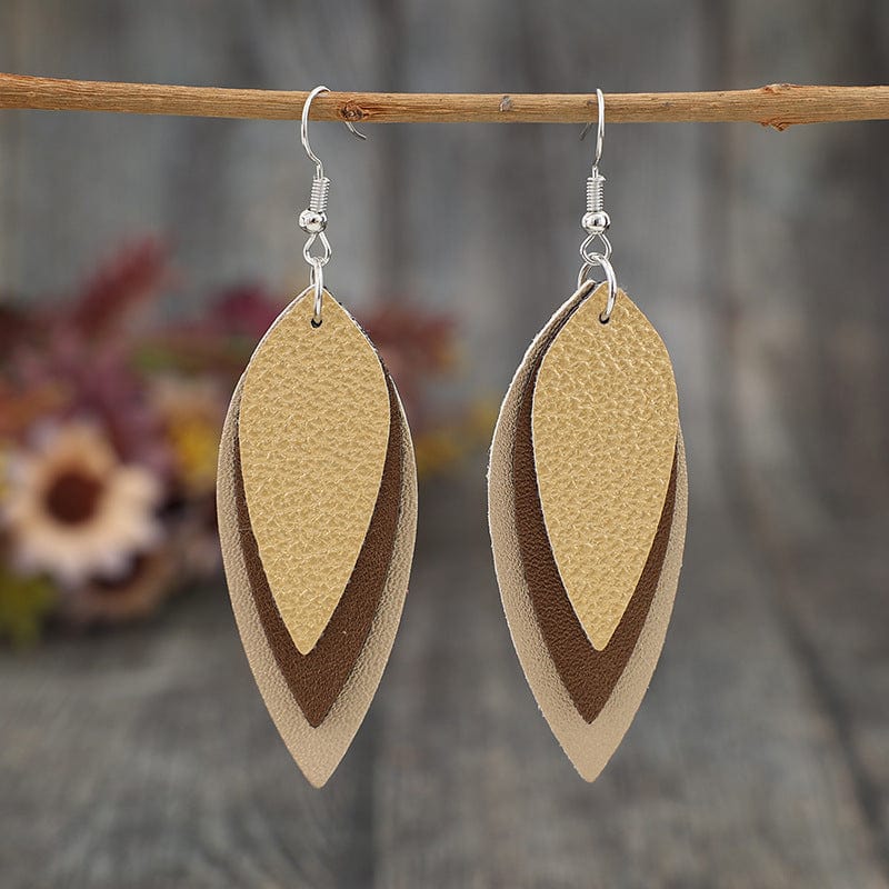 Trendsi Tan / One Size PU Leather Leaf Shape Earrings PU Leather Leaf Shape Earrings