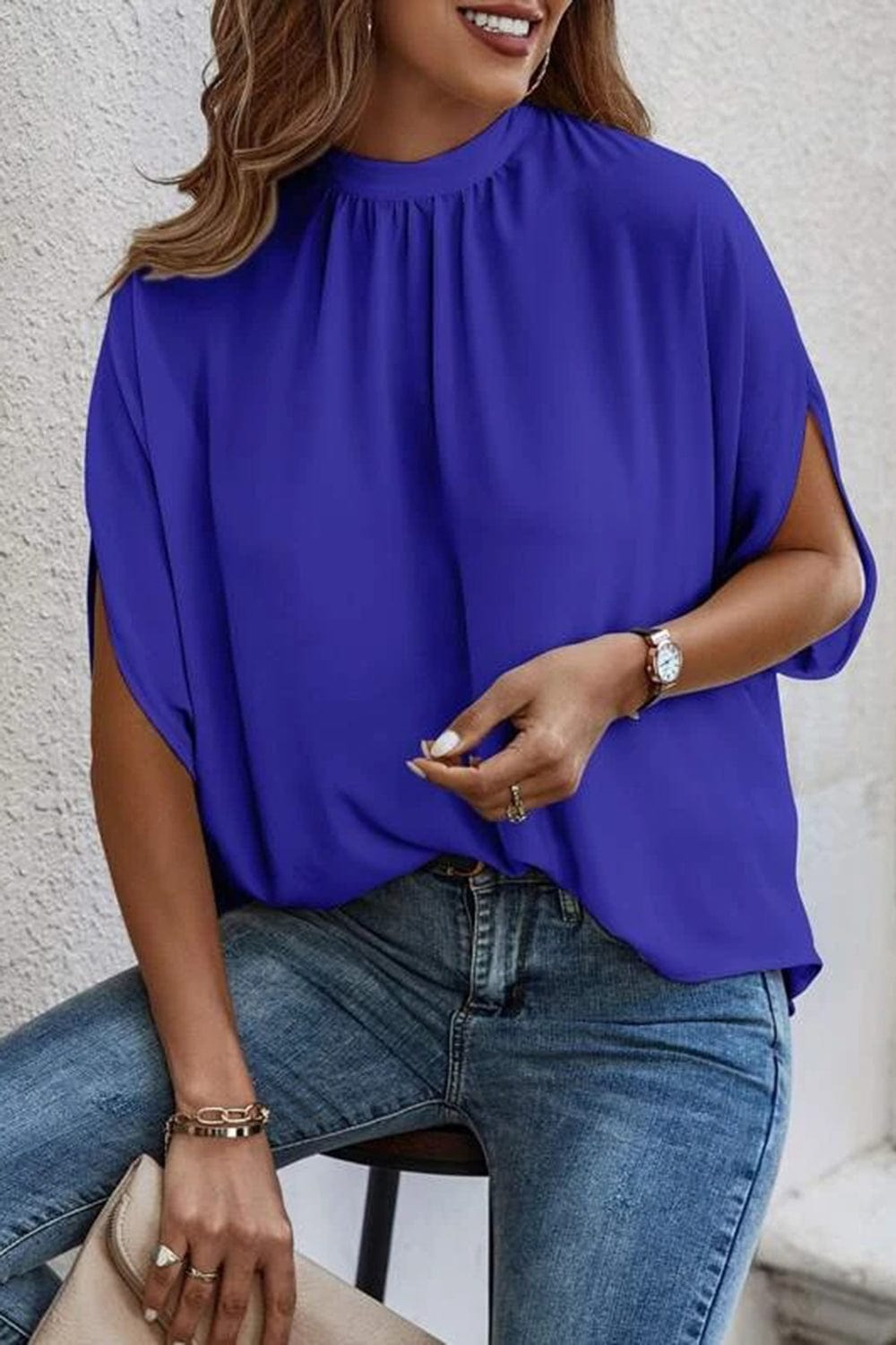Trendsi Tie Back Slit Half Sleeve Blouse Tie Back Slit Half Sleeve Blouse
