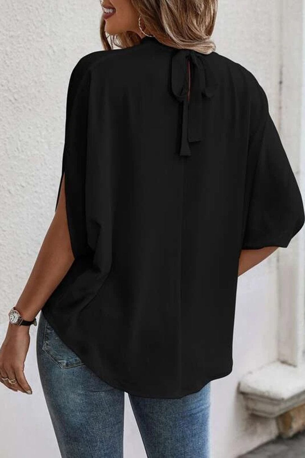 Trendsi Tie Back Slit Half Sleeve Blouse Tie Back Slit Half Sleeve Blouse