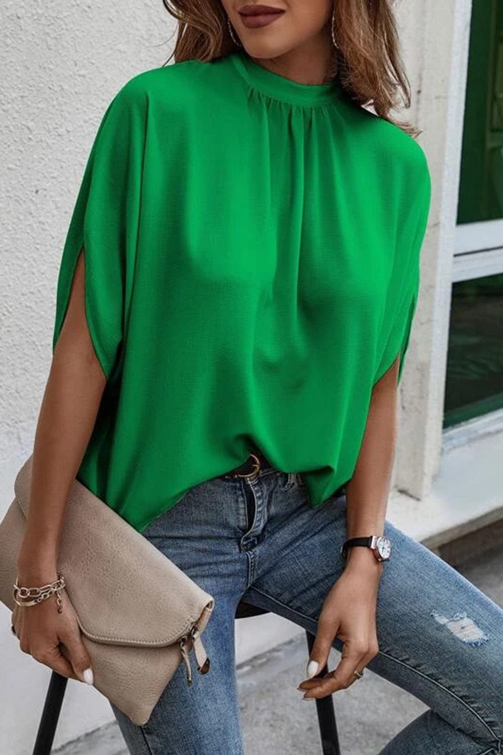 Trendsi Tie Back Slit Half Sleeve Blouse Tie Back Slit Half Sleeve Blouse