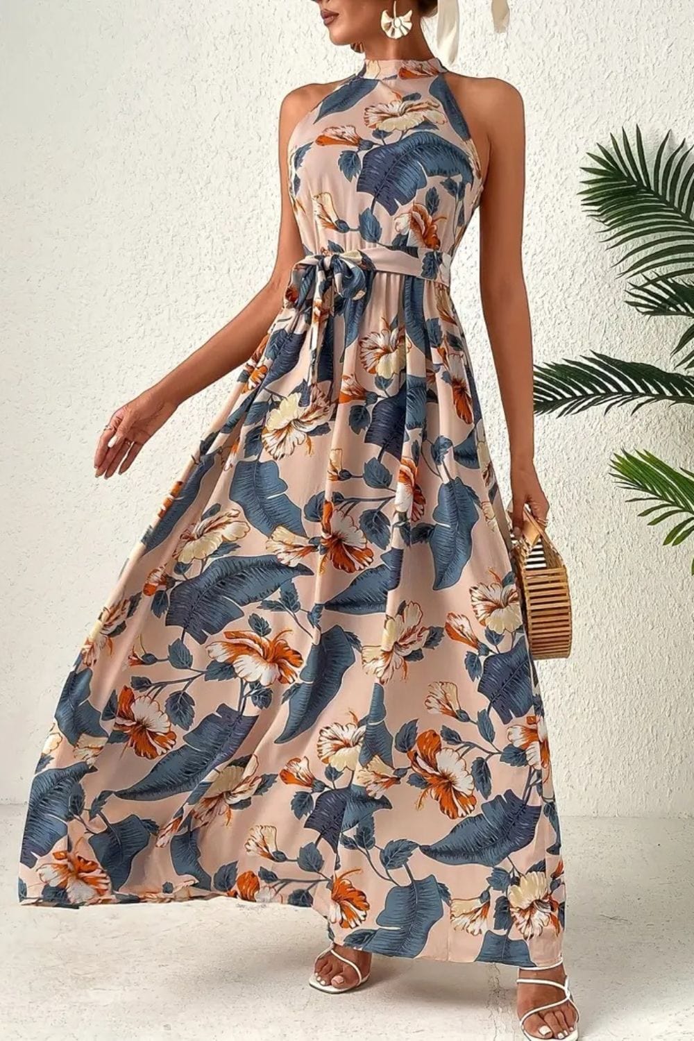 Trendsi Tied Floral Sleeveless Dress Tied Floral Sleeveless Dress