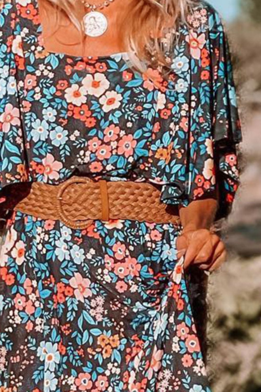 Trendsi Tied Printed Round Neck Half Sleeve Dress Tied Printed Round Neck Half Sleeve Dress