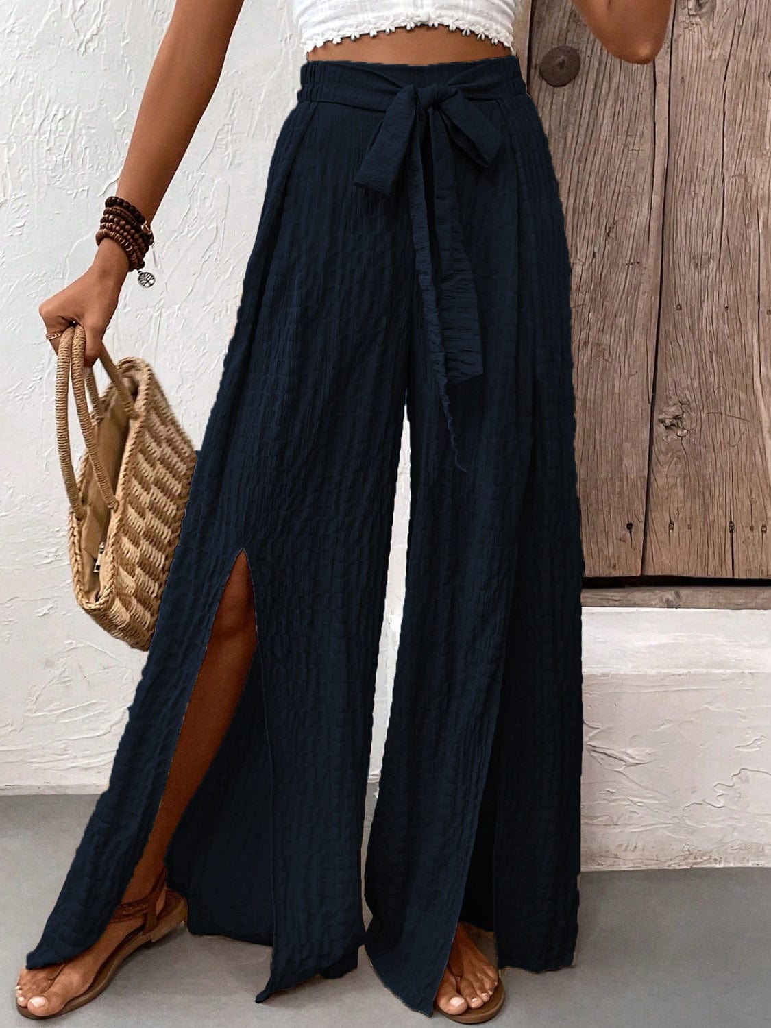 Trendsi Tied Slit Wide Leg Pants Tied Slit Wide Leg Pants