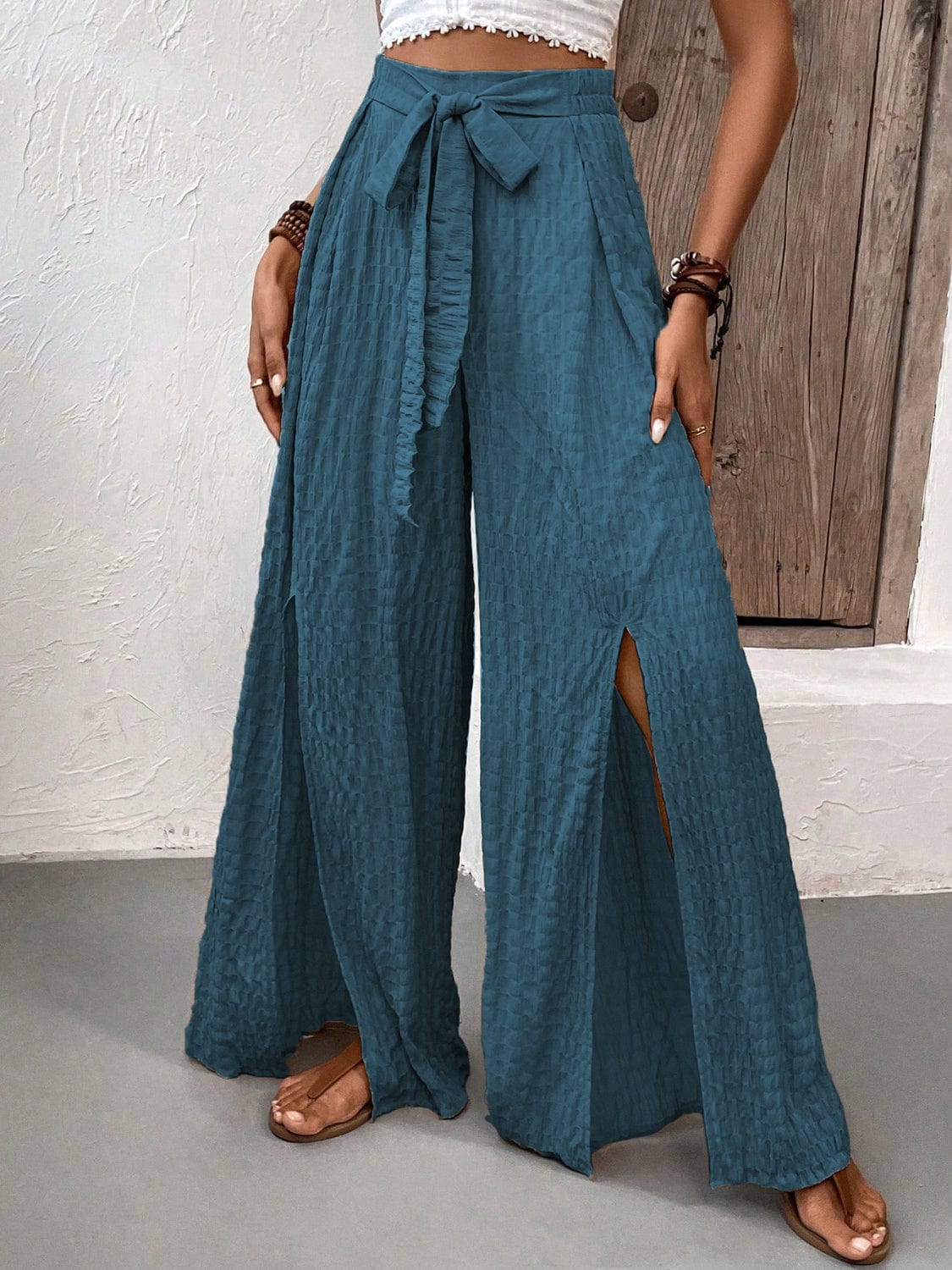 Trendsi Tied Slit Wide Leg Pants Tied Slit Wide Leg Pants