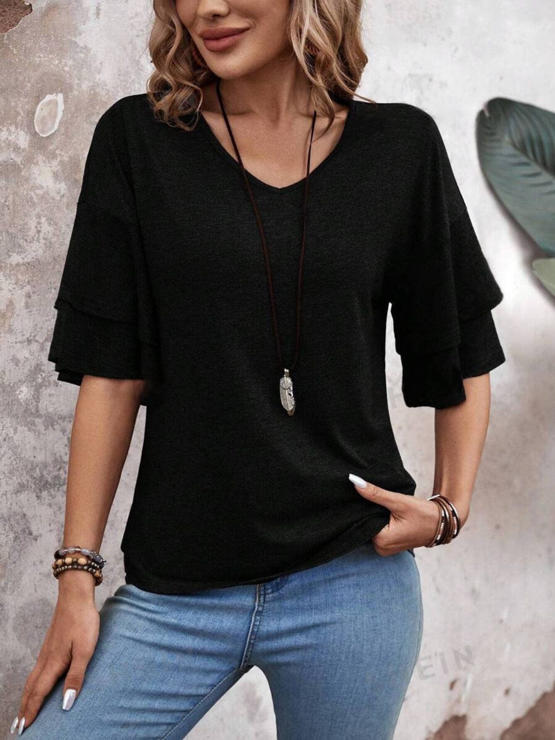 Trendsi V-Neck Half Sleeve Blouse V-Neck Half Sleeve Blouse