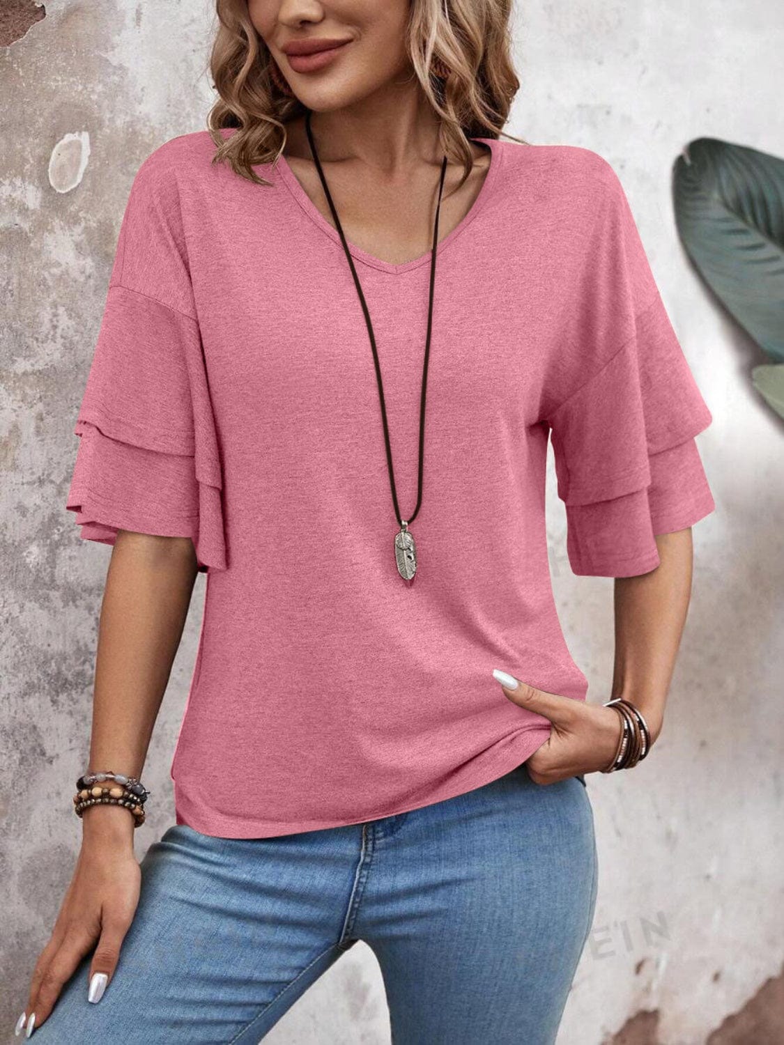 Trendsi V-Neck Half Sleeve Blouse V-Neck Half Sleeve Blouse