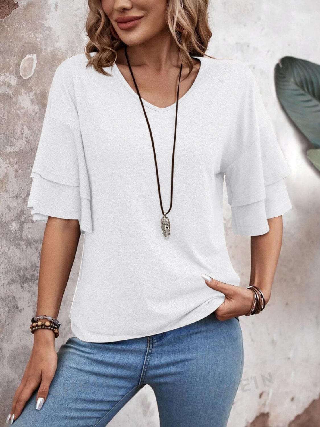 Trendsi V-Neck Half Sleeve Blouse V-Neck Half Sleeve Blouse
