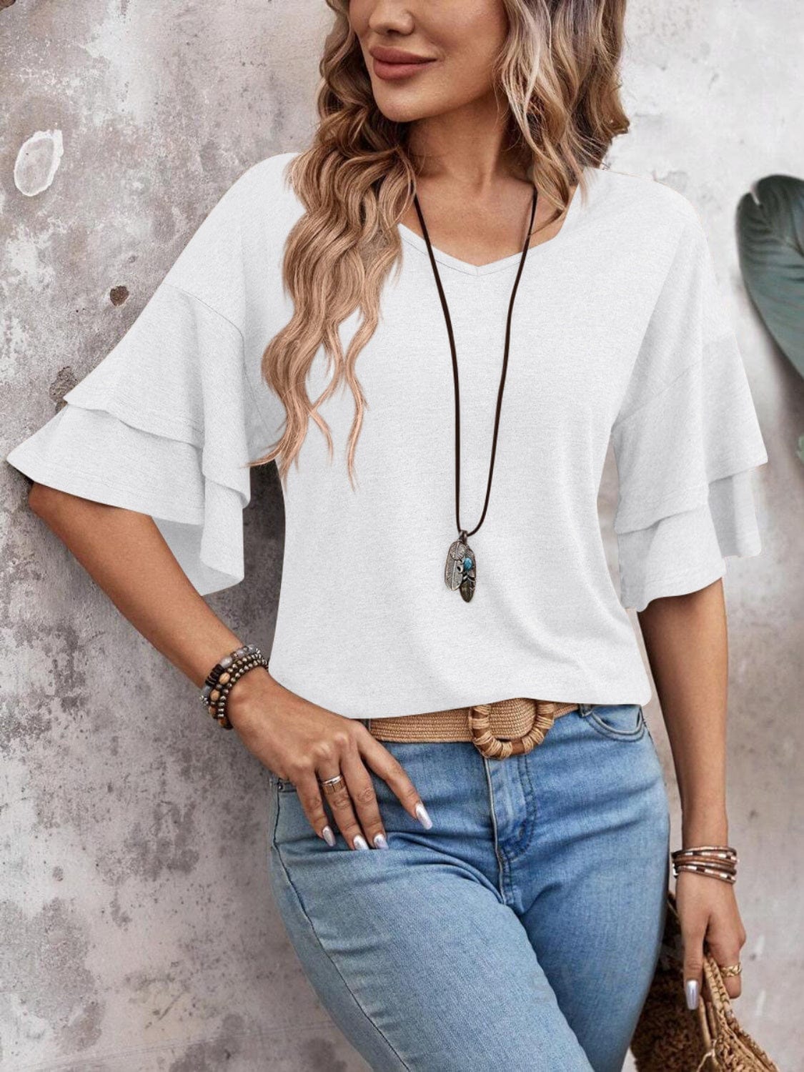 Trendsi V-Neck Half Sleeve Blouse V-Neck Half Sleeve Blouse