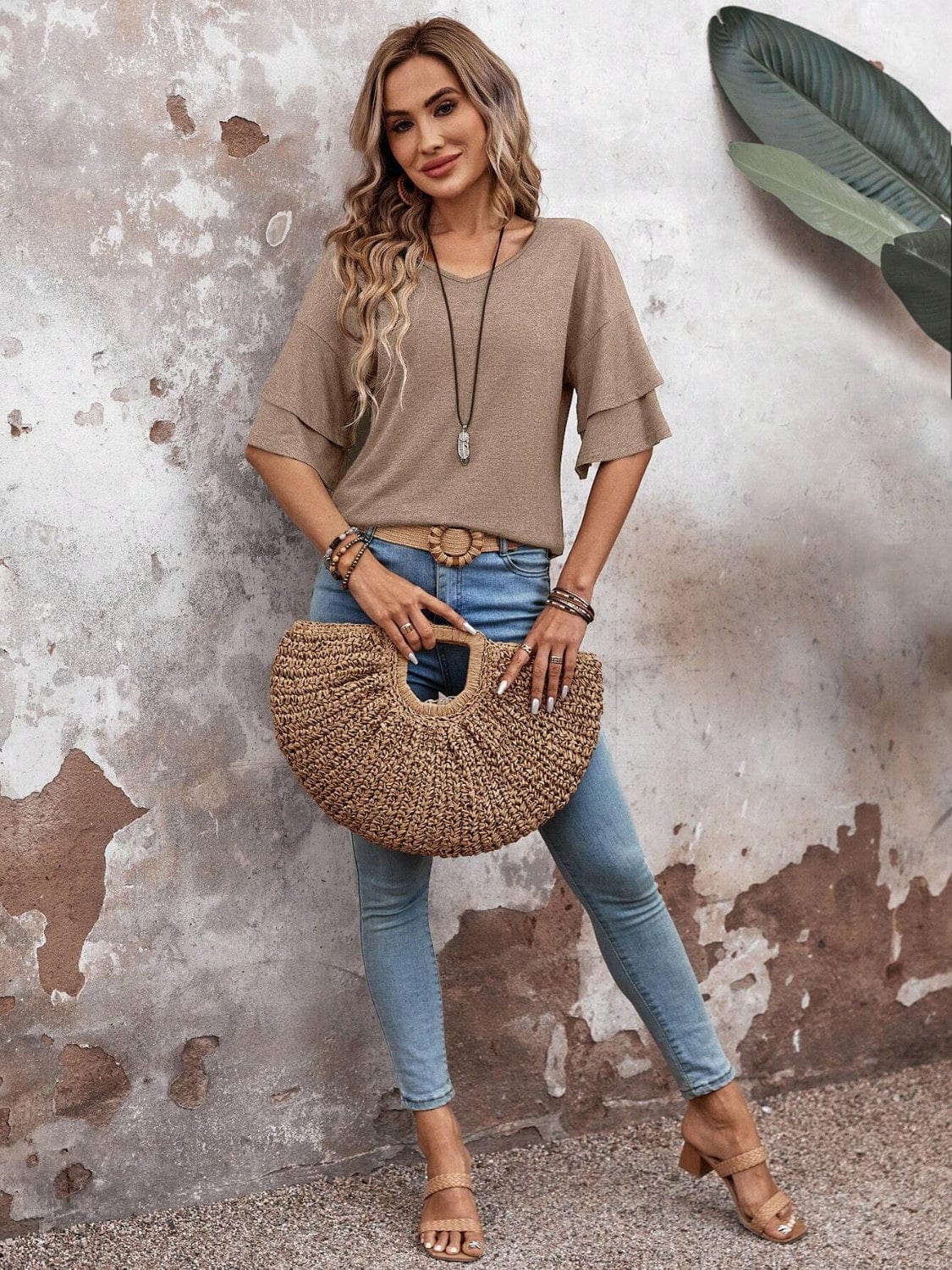 Trendsi V-Neck Half Sleeve Blouse V-Neck Half Sleeve Blouse