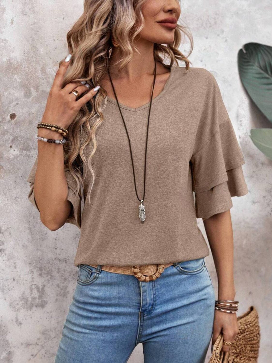 Trendsi V-Neck Half Sleeve Blouse V-Neck Half Sleeve Blouse