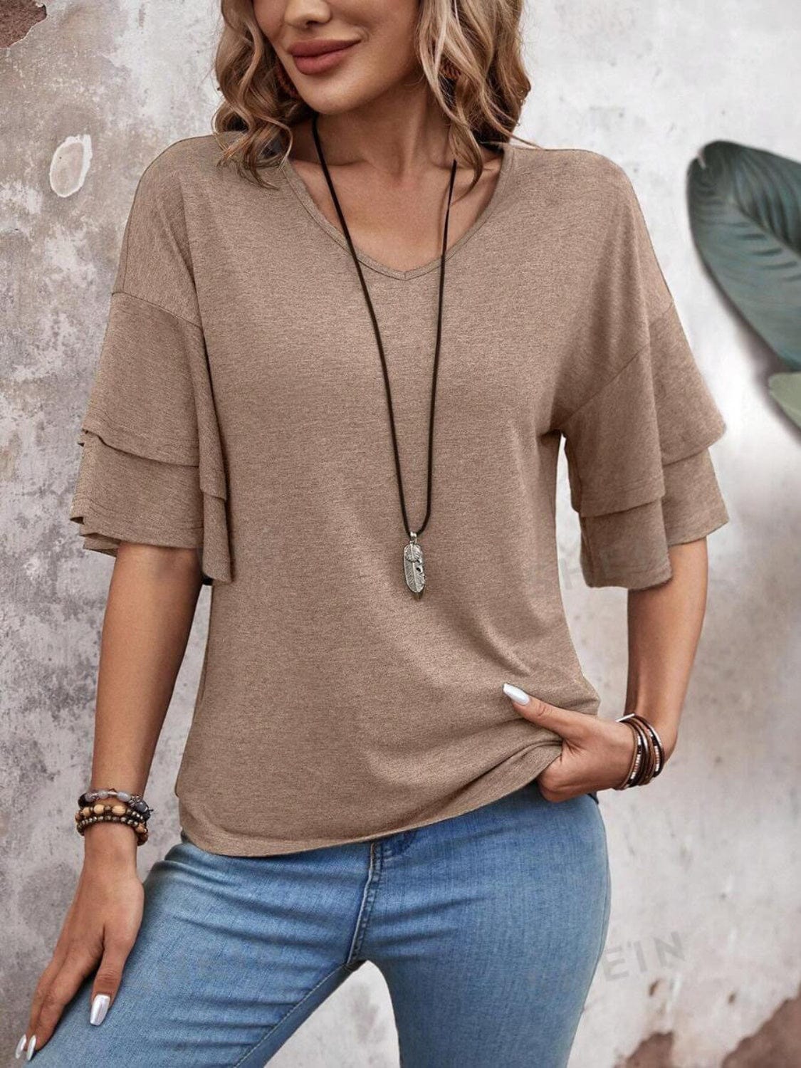 Trendsi V-Neck Half Sleeve Blouse V-Neck Half Sleeve Blouse