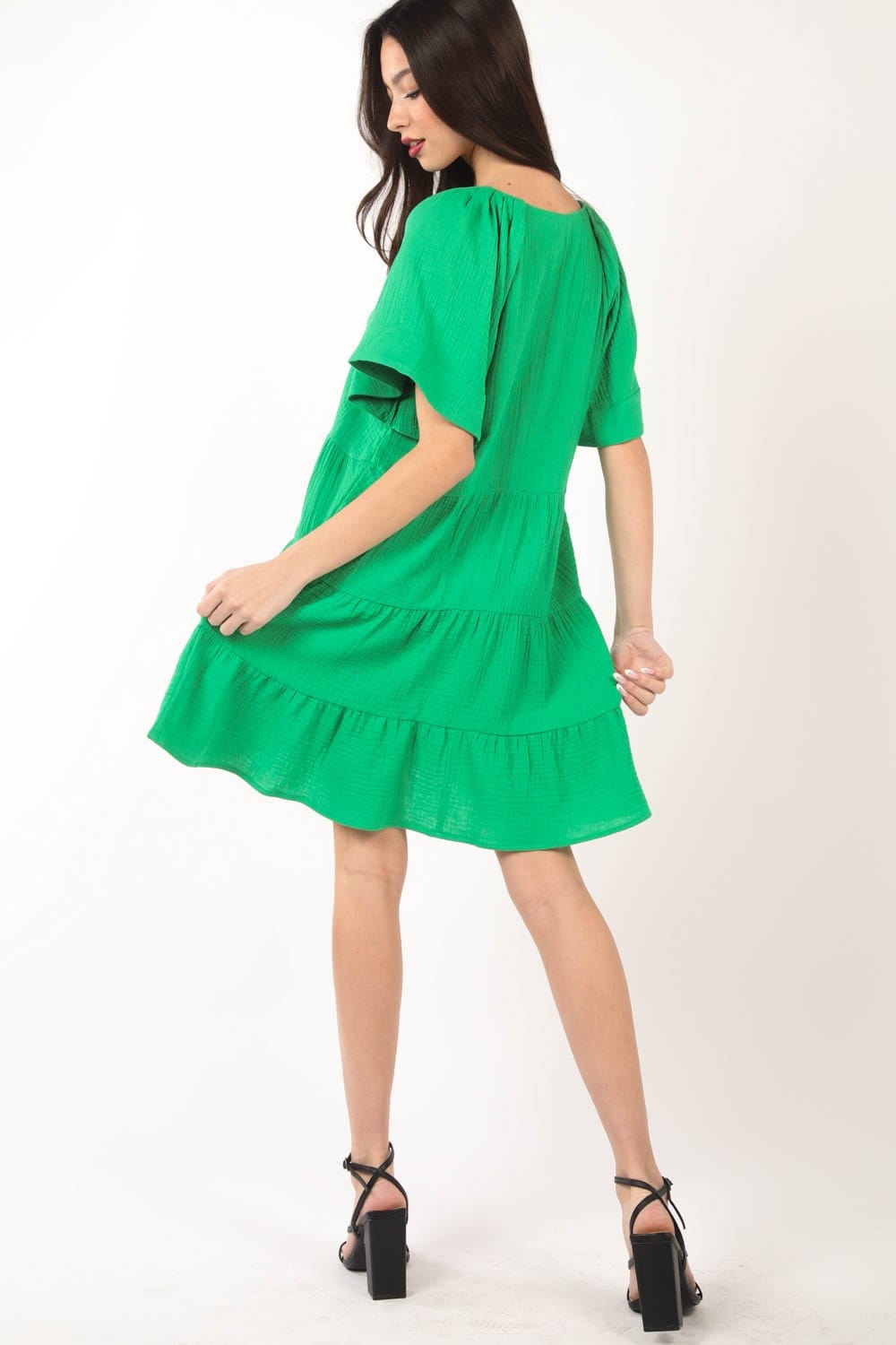 Trendsi VERY J Texture V-Neck Ruffled Tiered Dress VERY J Texture V-Neck Ruffled Tiered Dress