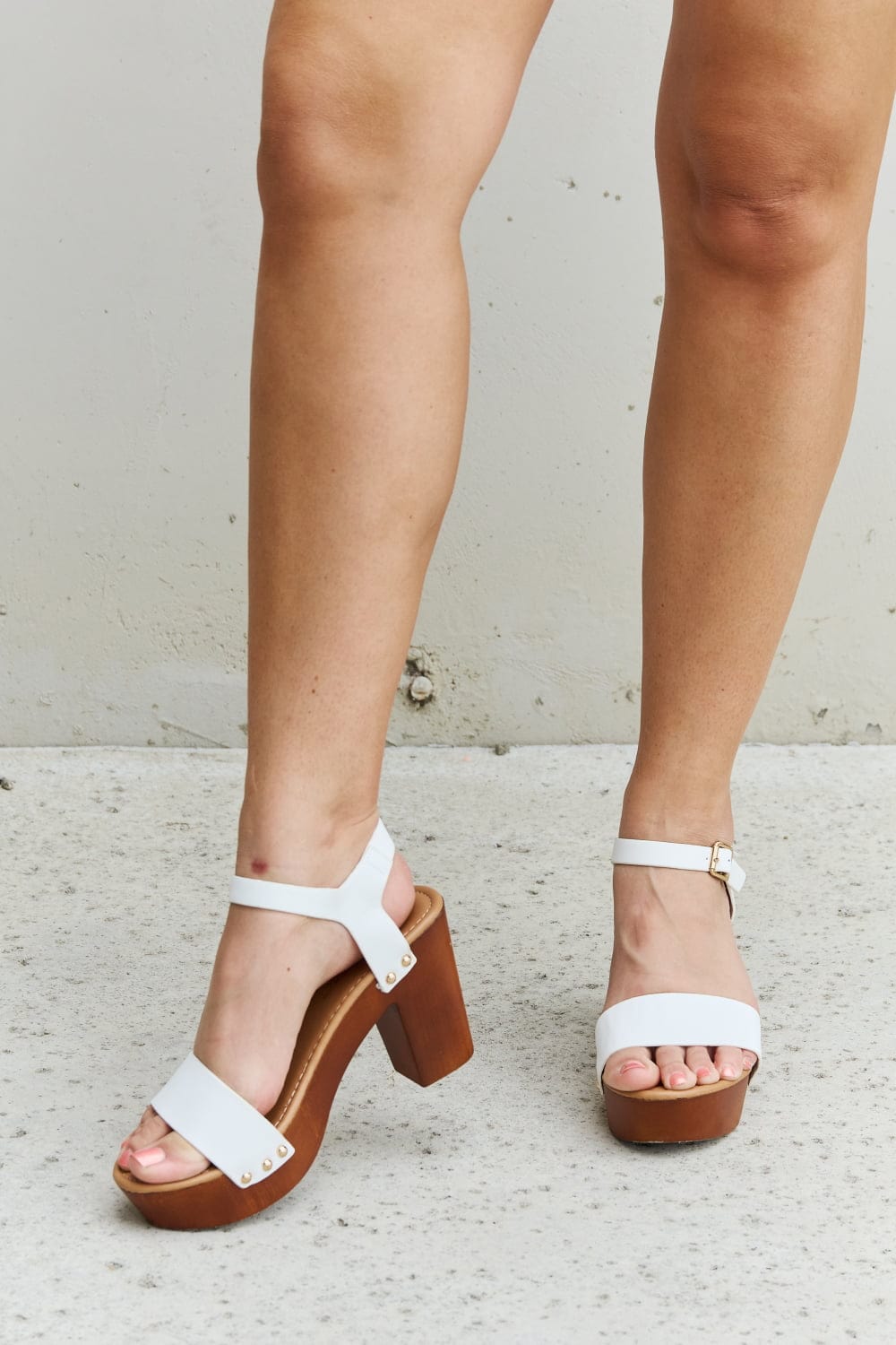 Trendsi White / 6 DDK Time After Time Wooden Platform Strap Heels DDK Time After Time Wooden Platform Strap Heels