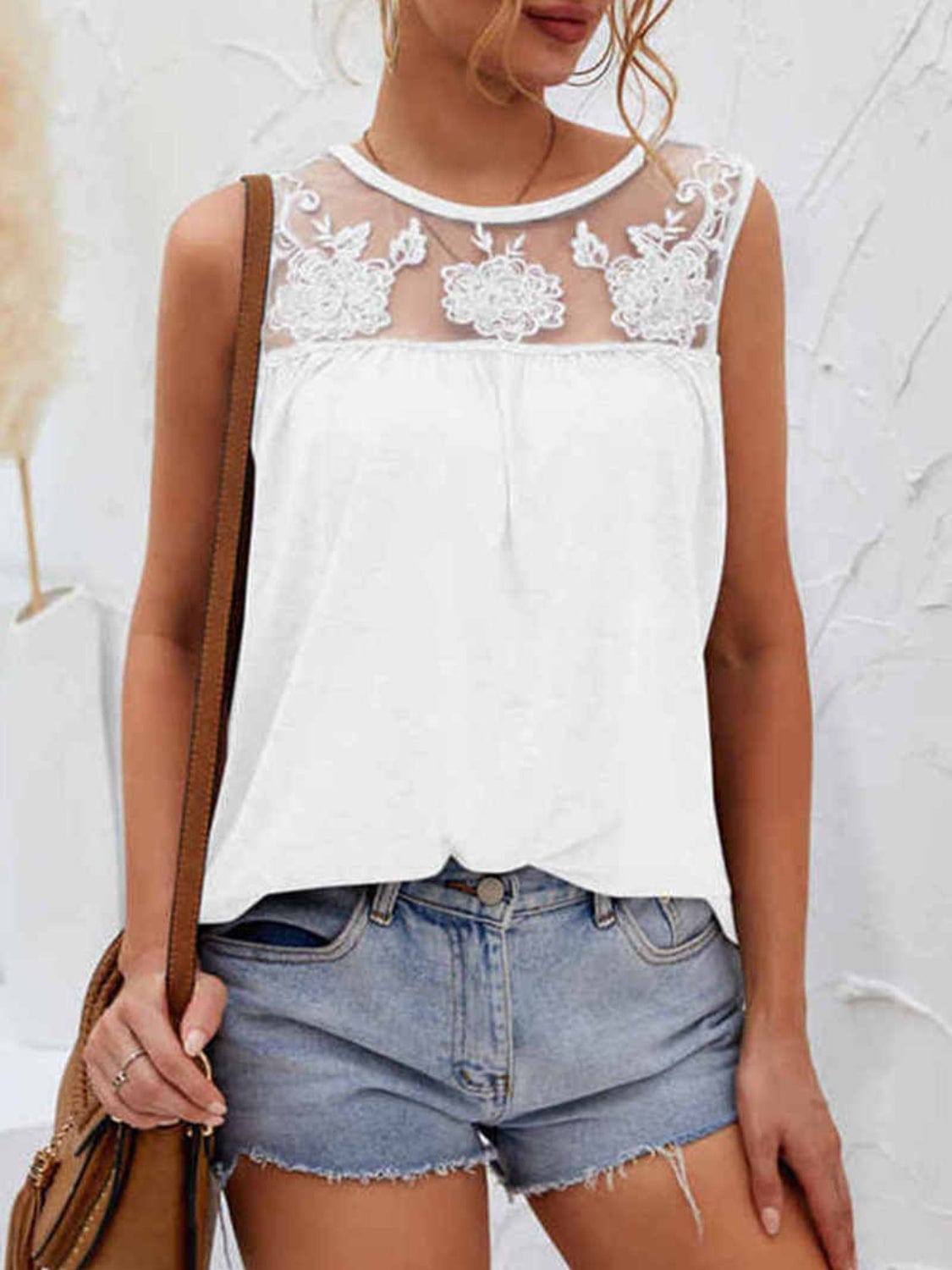 Trendsi White / S Lace Detail Round Neck Tank Lace Detail Round Neck Tank