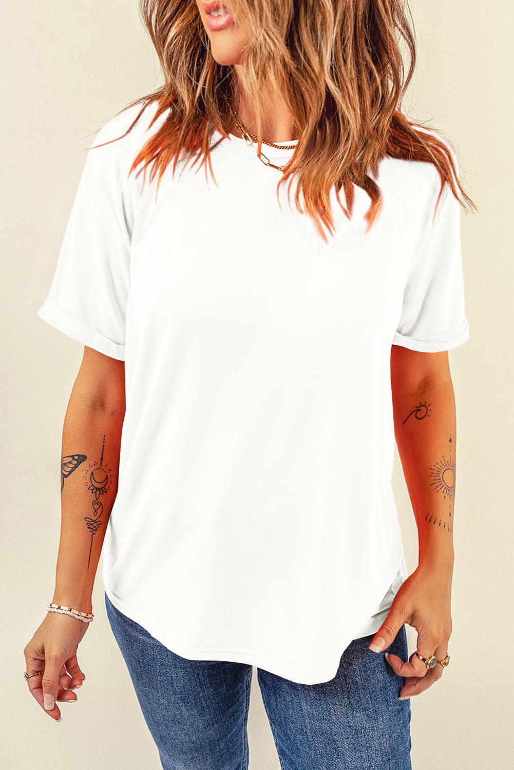 Trendsi White / S Round Neck Short Sleeve T-Shirt Round Neck Short Sleeve T-Shirt
