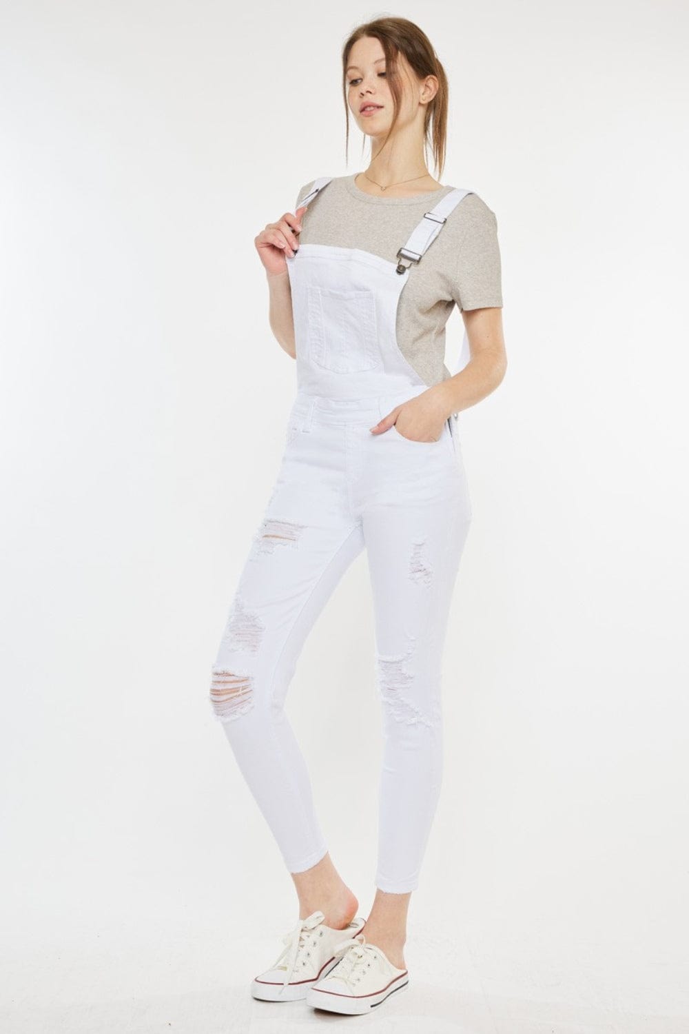 Trendsi White / XS Kancan Distressed Skinny Denim Overalls Kancan Distressed Skinny Denim Overalls