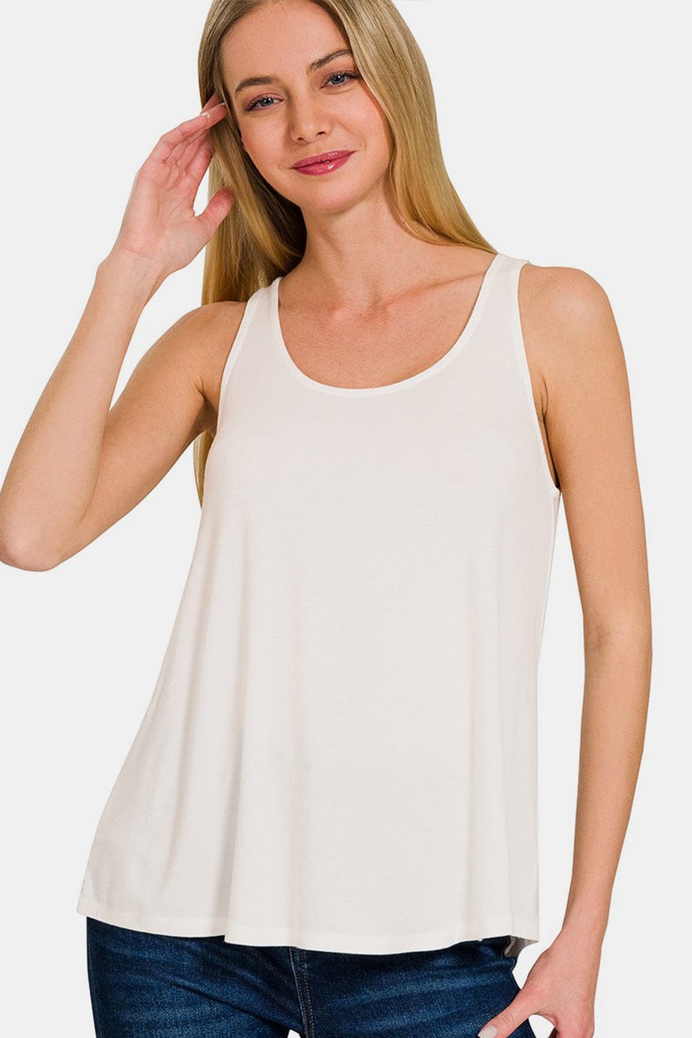 Trendsi Zenana Round Neck Flowy Hem Tank Zenana Round Neck Flowy Hem Tank
