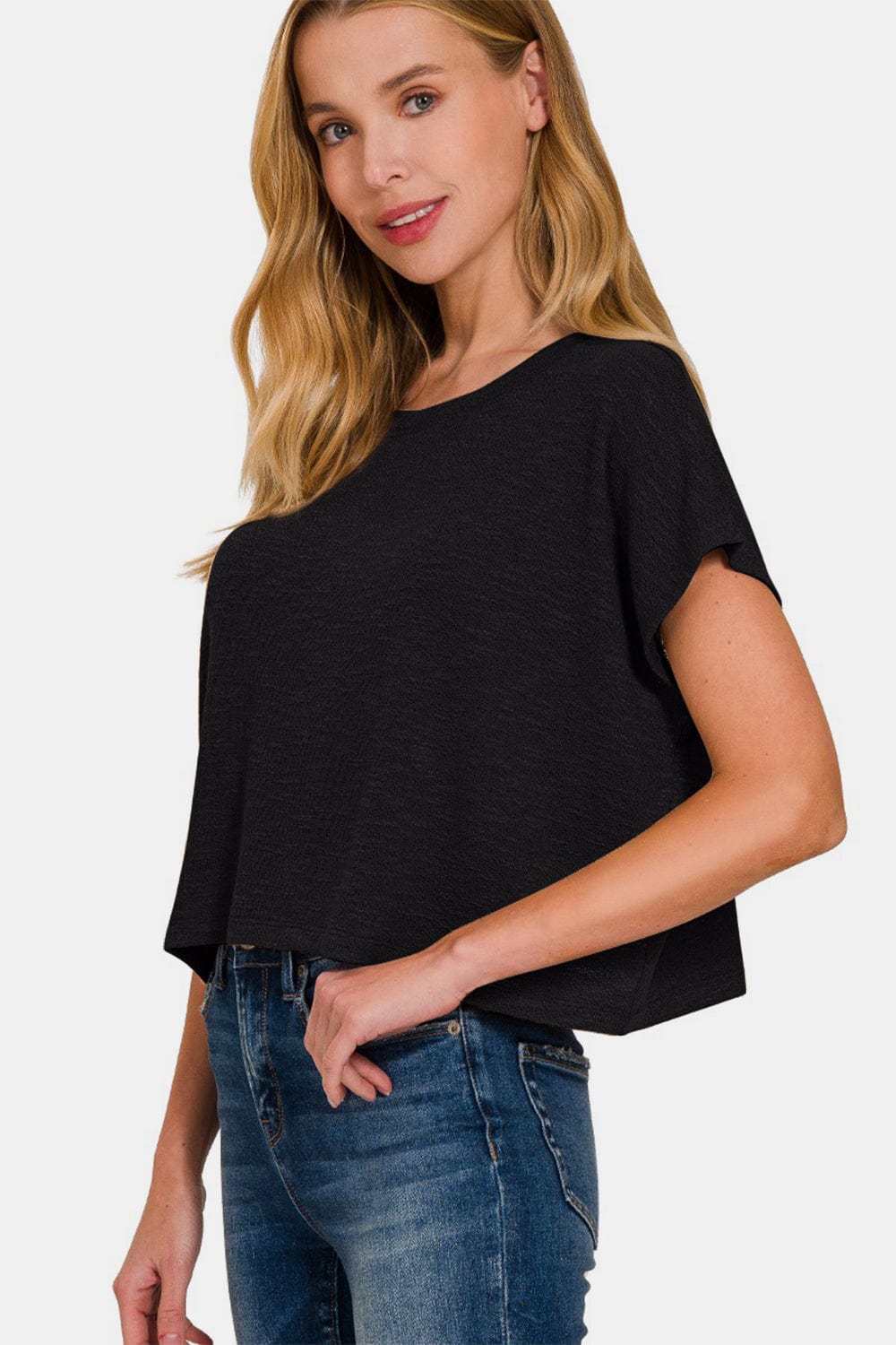 Trendsi Zenana Round Neck Short Sleeve Crop T-Shirt Zenana Round Neck Short Sleeve Crop T-Shirt