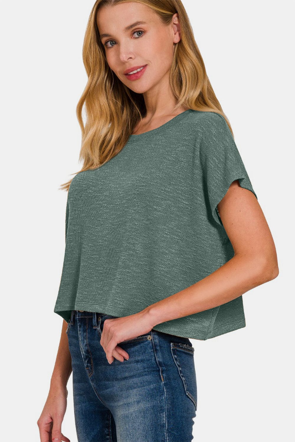 Trendsi Zenana Round Neck Short Sleeve Crop T-Shirt Zenana Round Neck Short Sleeve Crop T-Shirt