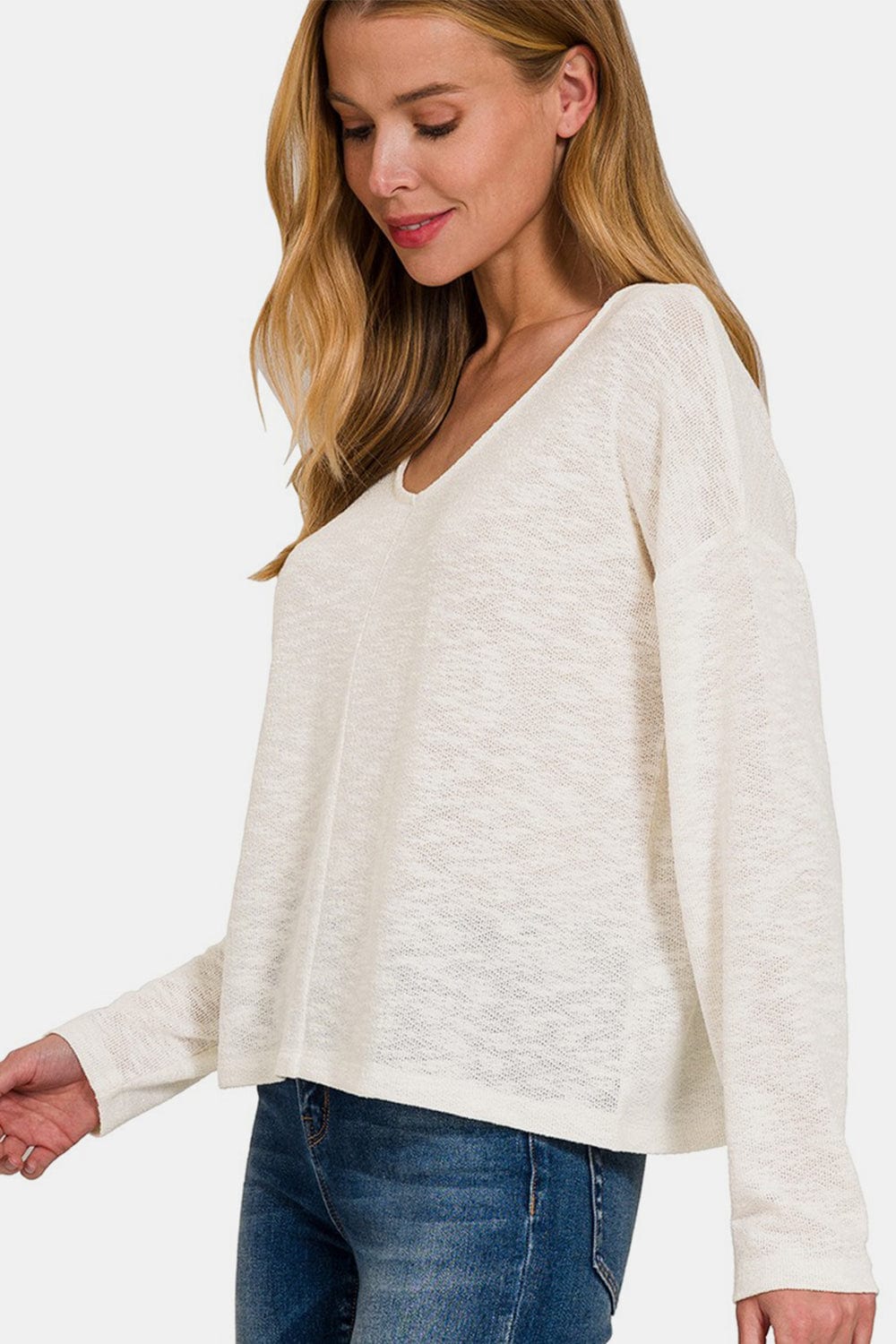 Trendsi Zenana V-Neck Dropped Shoulder Long Sleeve T-Shirt Zenana V-Neck Dropped Shoulder Long Sleeve T-Shirt